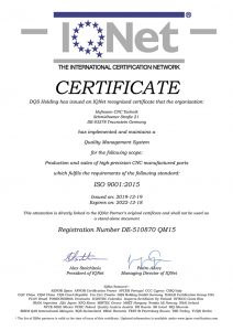 IQ-Net Zertifikat - Hofmann CNC Technik