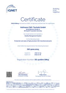 Certificate IQNET ISO 9001:2015