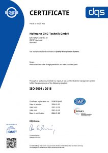 ISO 9001 : 2015 Zertifikat