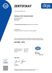 ISO 9001 : 2015 Zertifikat